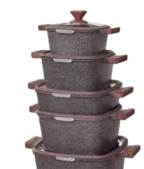 33 طقم حلل جرانيت مربعة غطا زجاج 10 قطع - الصورة 1