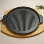 شواية دائرية كاست ايرون قاعدة خشبية 22