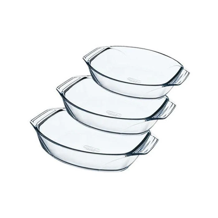 Oval Glass casserole set 3 pcs طقم طواجن بيضاوي 3قطع دبورليكس - الصورة 1