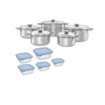 الأهرام طقم حلة صحي و مفيد ألومنيوم كلاسيك 10 قطع (16/18/20/24/28) 
+
طقم علبة ثلاجة بلاستيك مربع ألوان 5 قطع